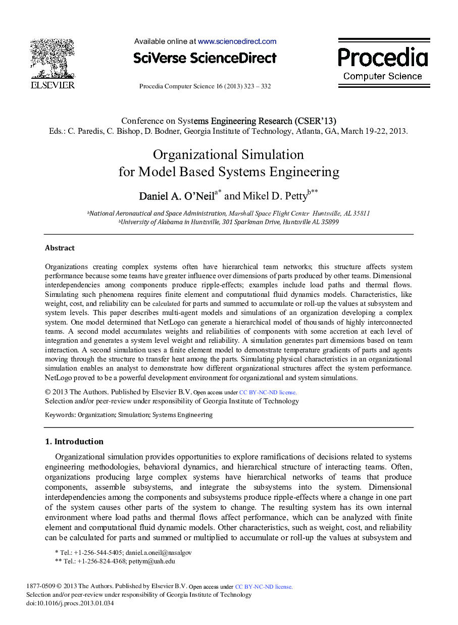 Organizational Simulation for Model Based Systems Engineering 
