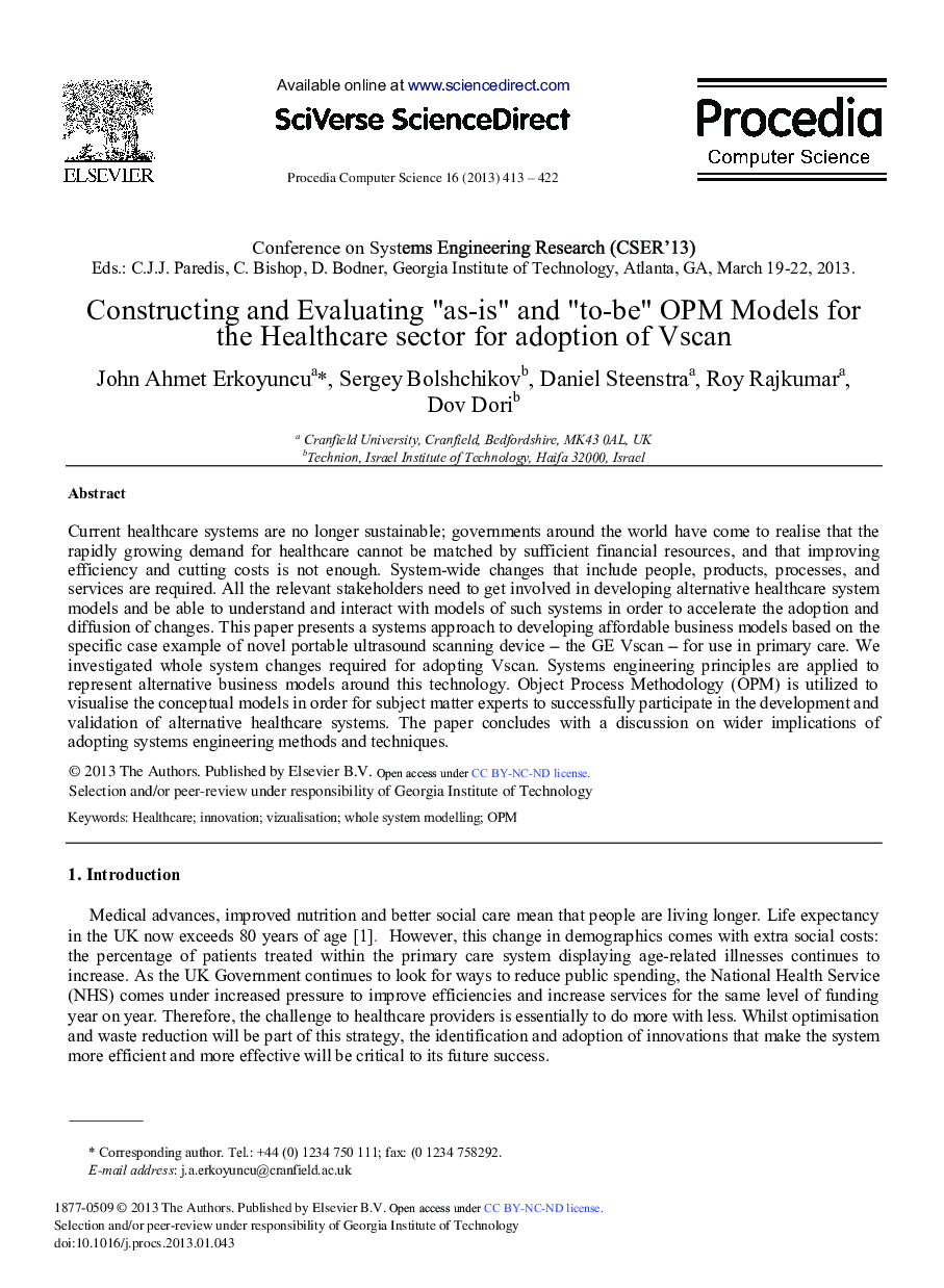 Constructing and Evaluating “as-is” and “to-be” OPM Models for the Healthcare Sector for Adoption of Vscan 