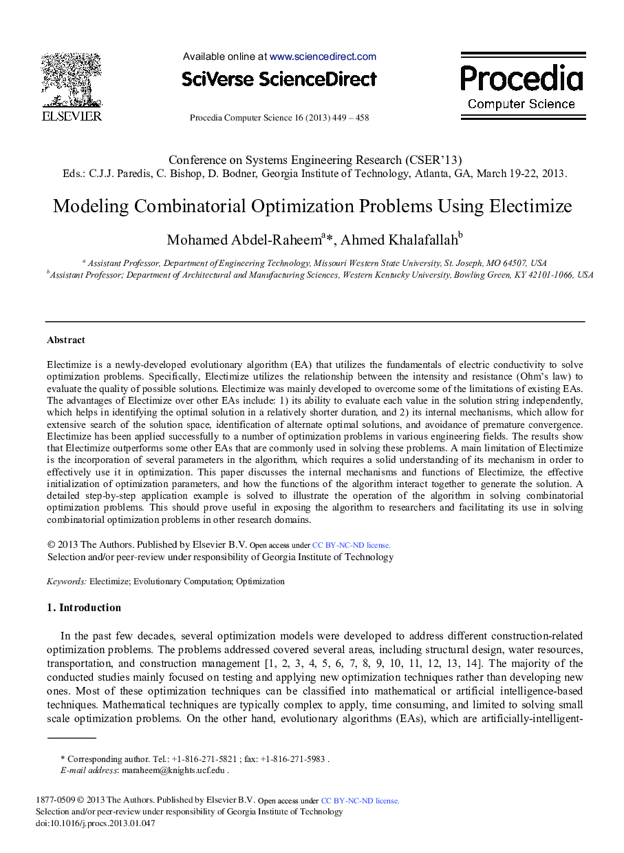 Modeling Combinatorial Optimization Problems using Electimize 