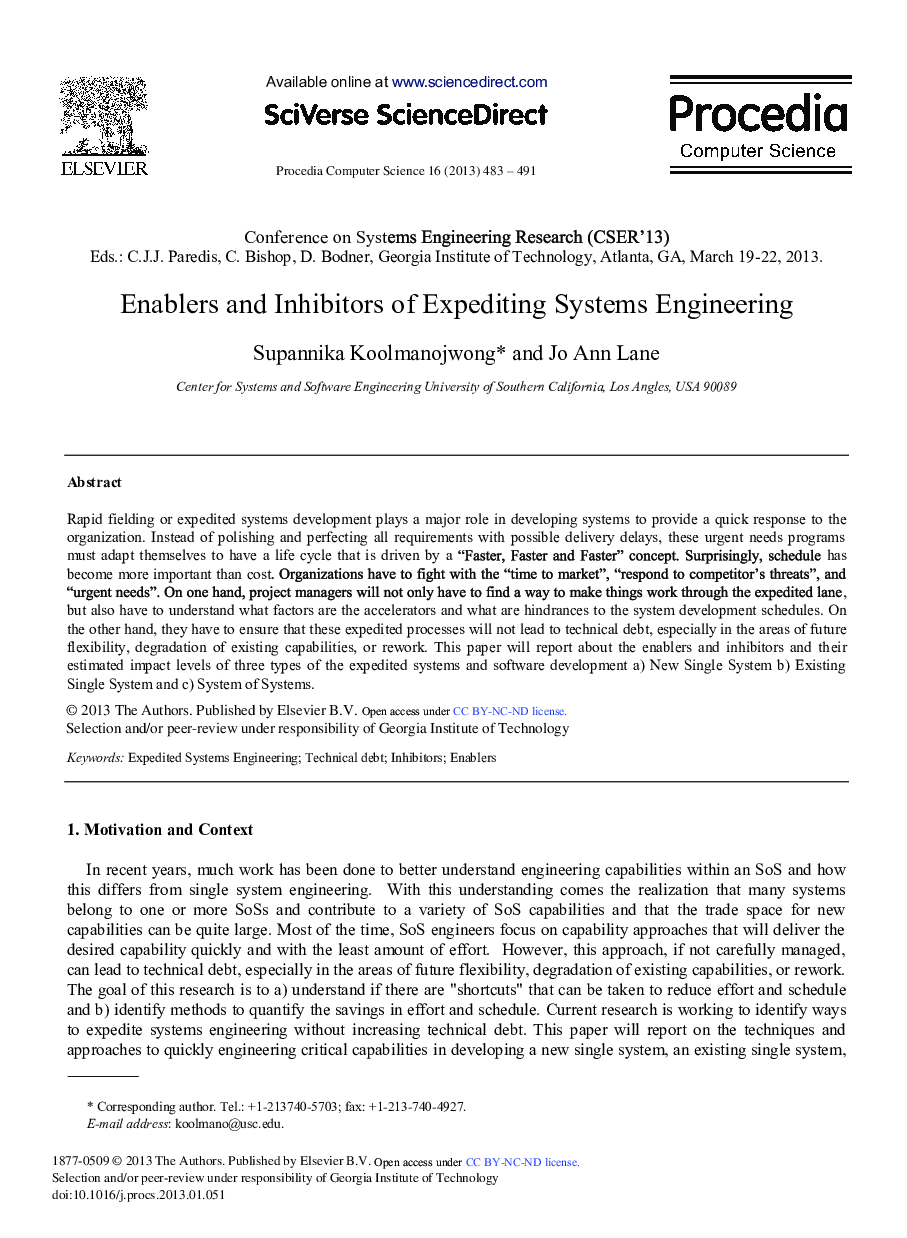 Enablers and Inhibitors of Expediting Systems Engineering 