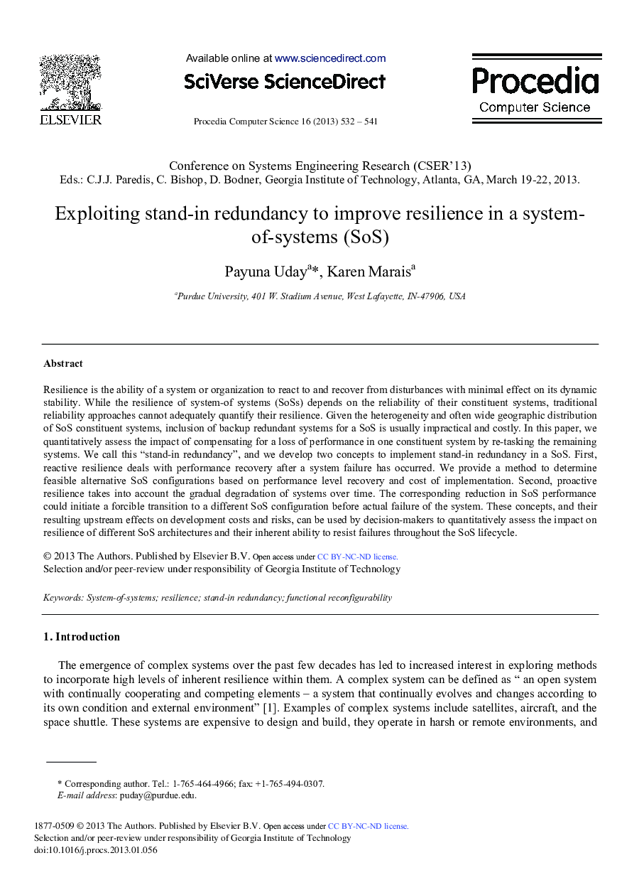 Exploiting Stand-in Redundancy to Improve Resilience in a System-of-Systems (SoS) 