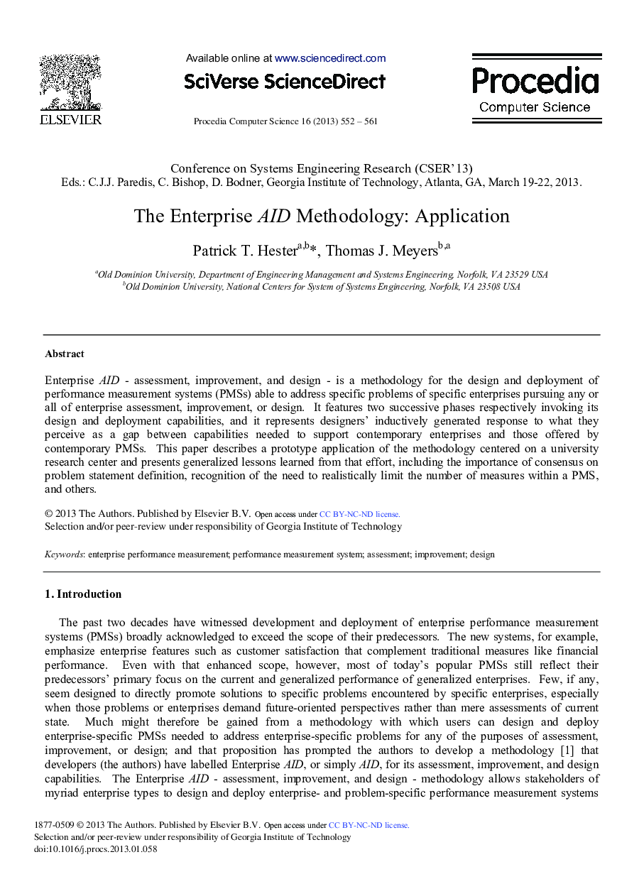 The Enterprise AID Methodology: Application 