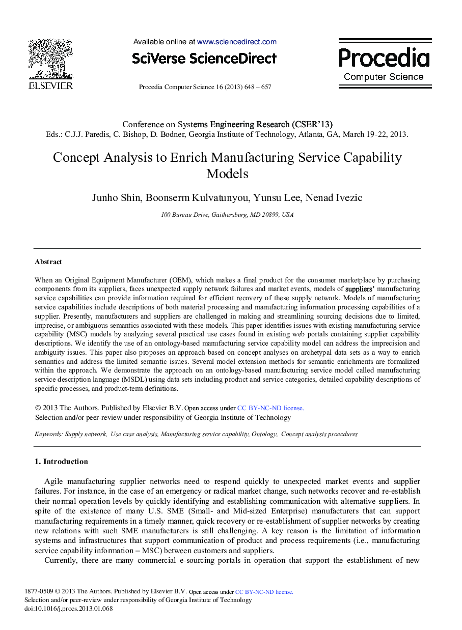 Concept Analysis to Enrich Manufacturing Service Capability Models 