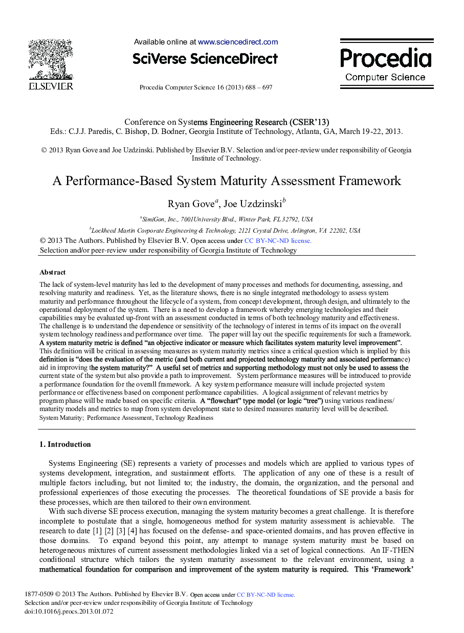 A Performance-Based System Maturity Assessment Framework 