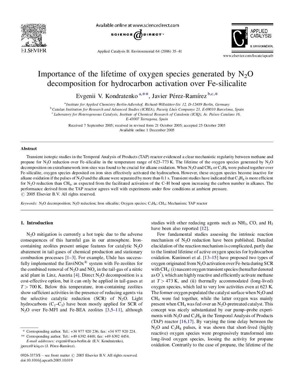 Importance of the lifetime of oxygen species generated by N2O decomposition for hydrocarbon activation over Fe-silicalite