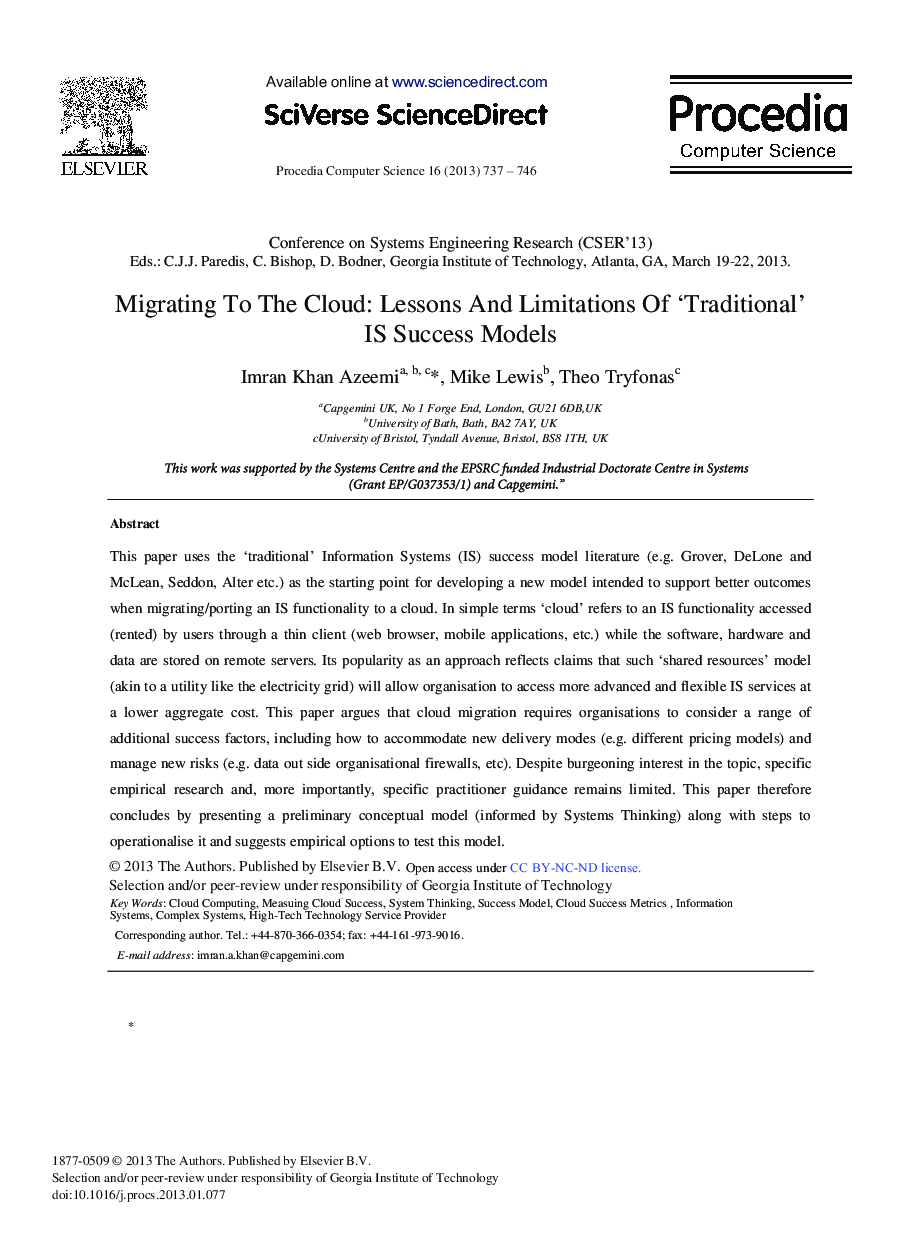 Migrating To The Cloud: Lessons And Limitations Of ‘Traditional’ IS Success Models 