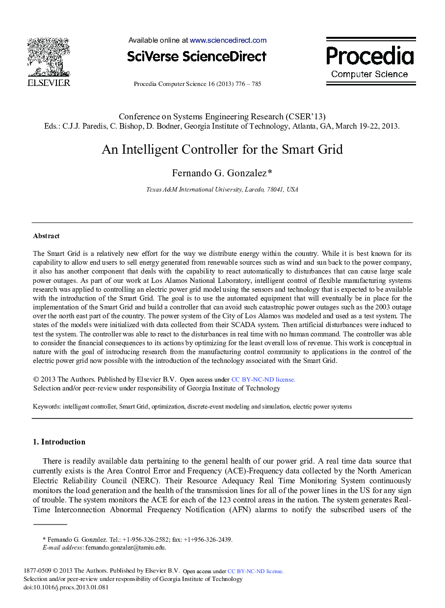An Intelligent Controller for the Smart Grid 