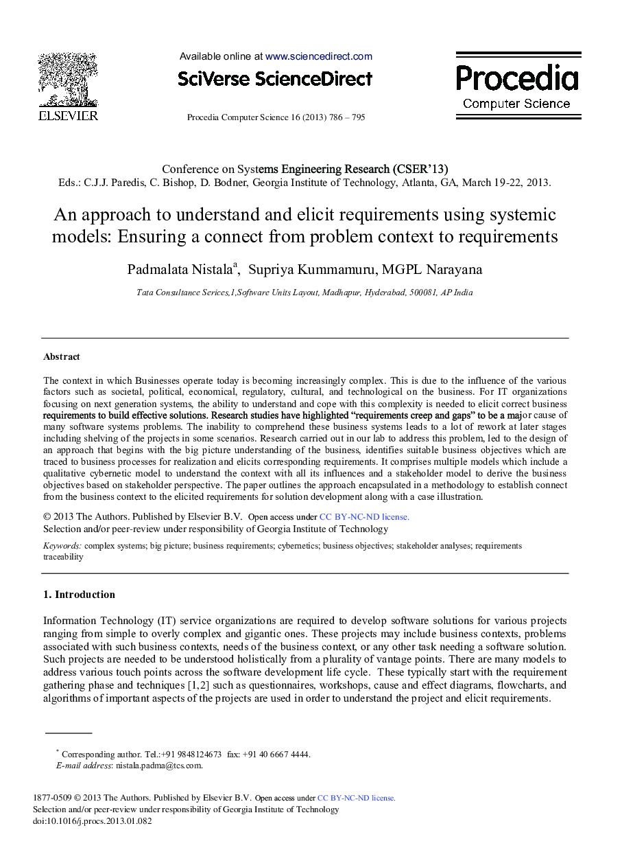 An Approach to Understand and Elicit Requirements using Systemic Models: Ensuring a Connect from Problem Context to Requirements 