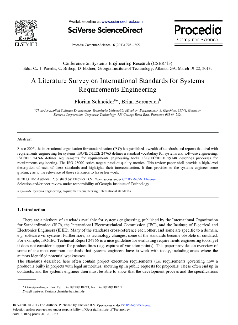 A Literature Survey on International Standards for Systems Requirements Engineering 