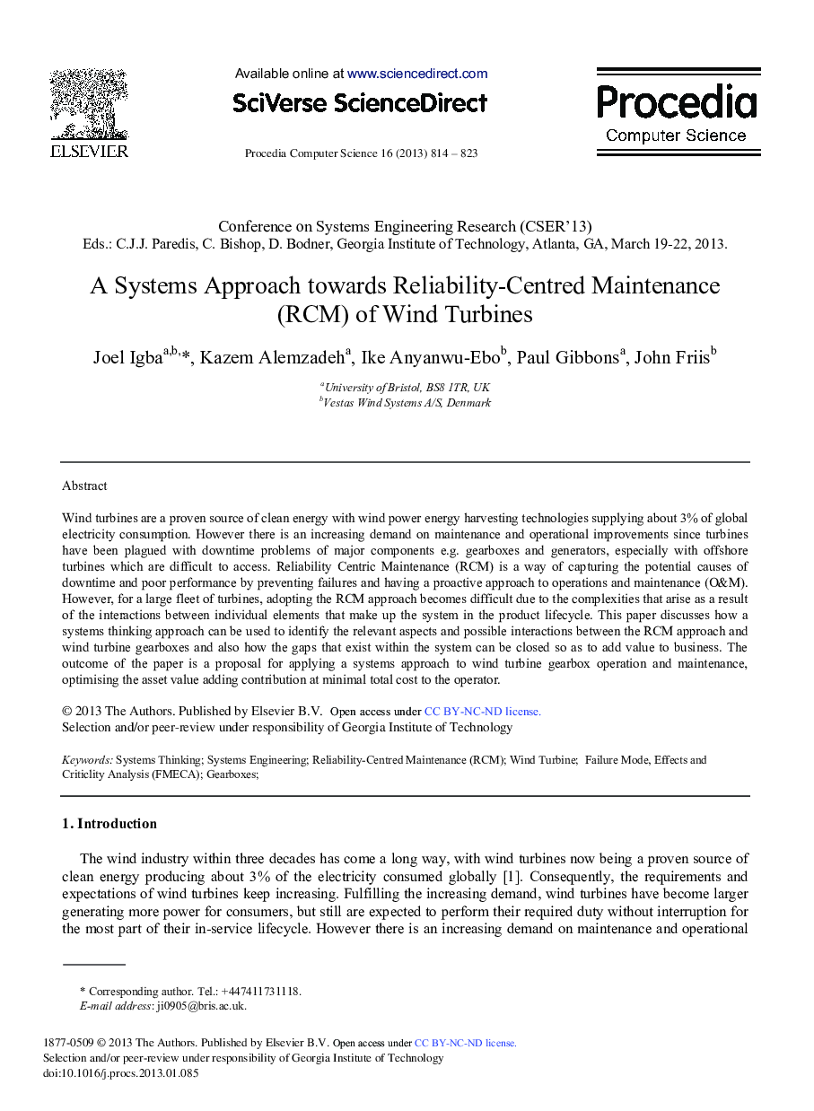 A Systems Approach Towards Reliability-Centred Maintenance (RCM) of Wind Turbines 