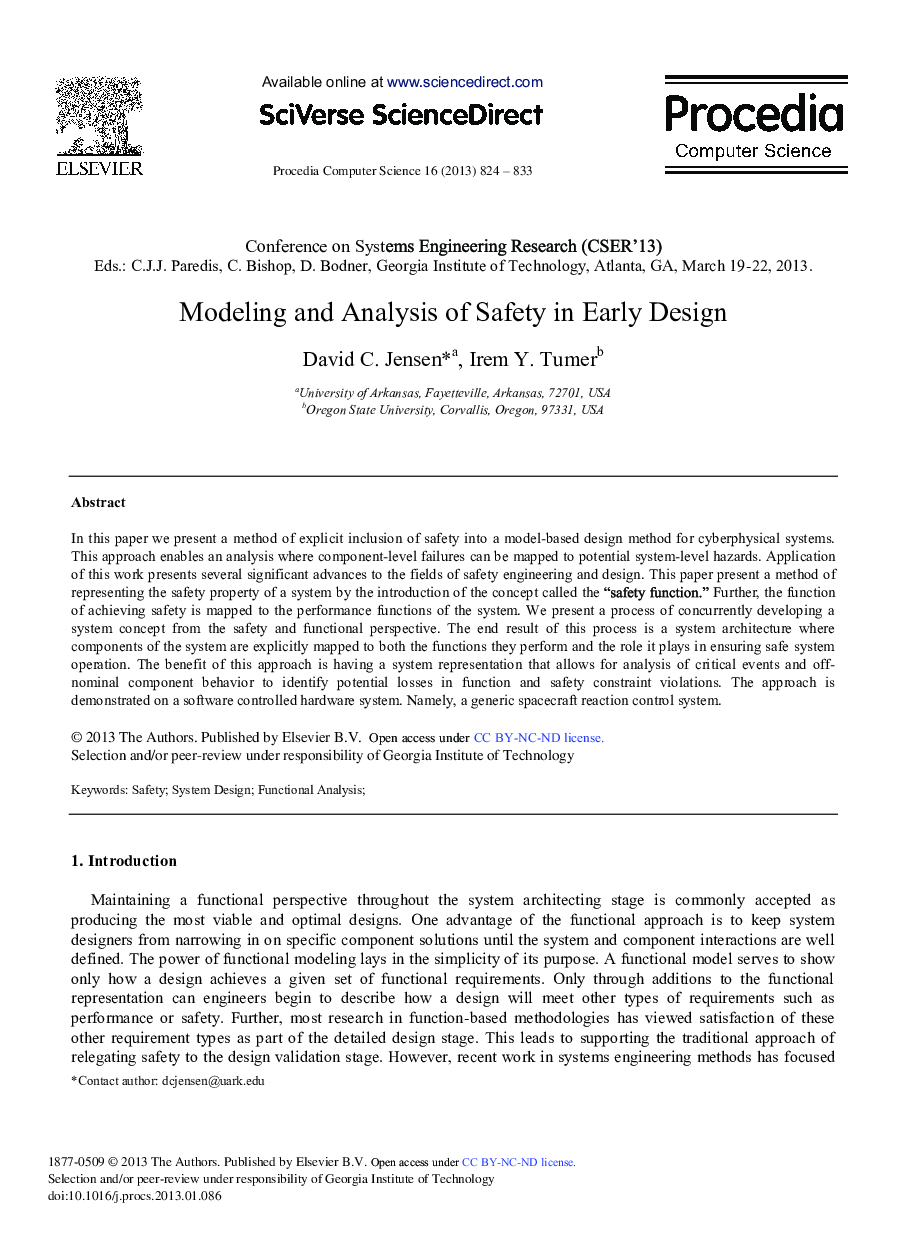 Modeling and Analysis of Safety in Early Design 
