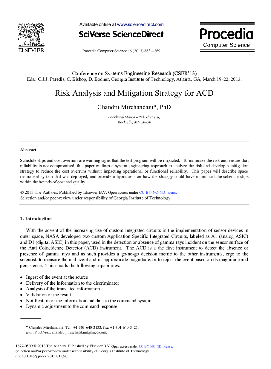 Risk Analysis and Mitigation Strategy for ACD 