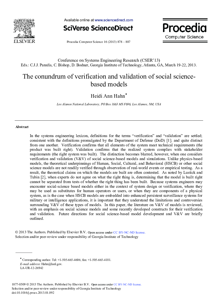 The Conundrum of Verification and Validation of Social Science-based Models 