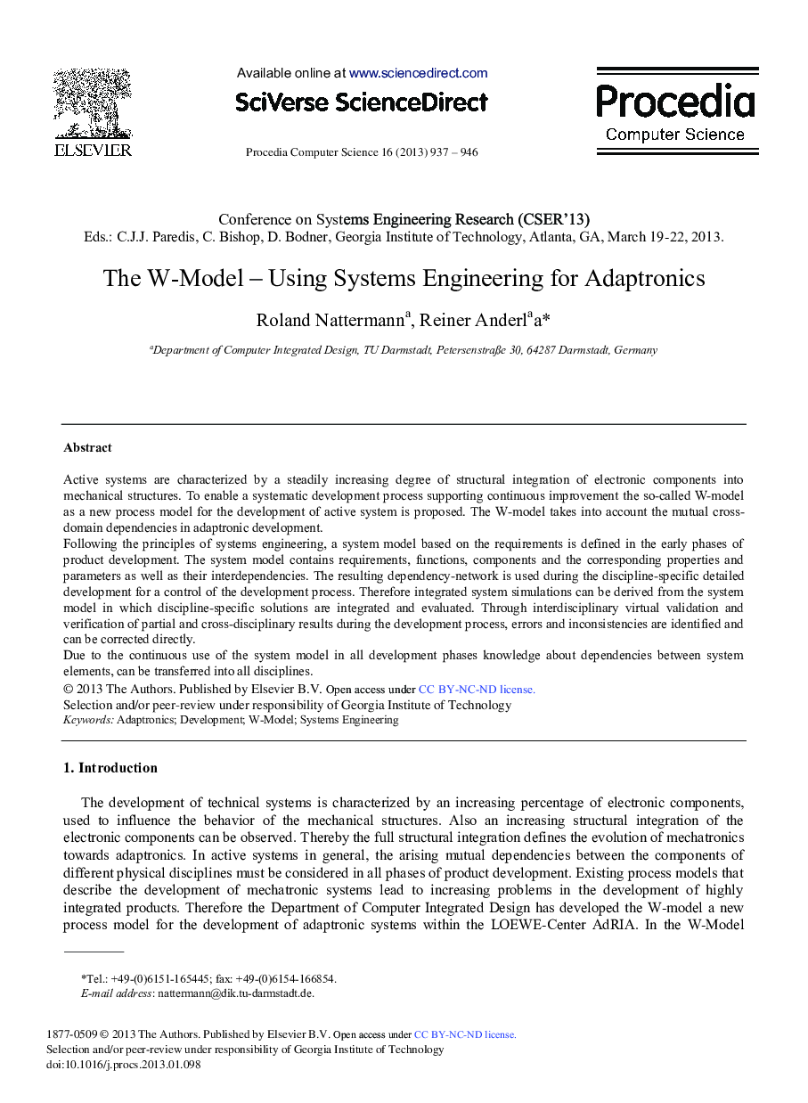 The W-Model – Using Systems Engineering for Adaptronics 