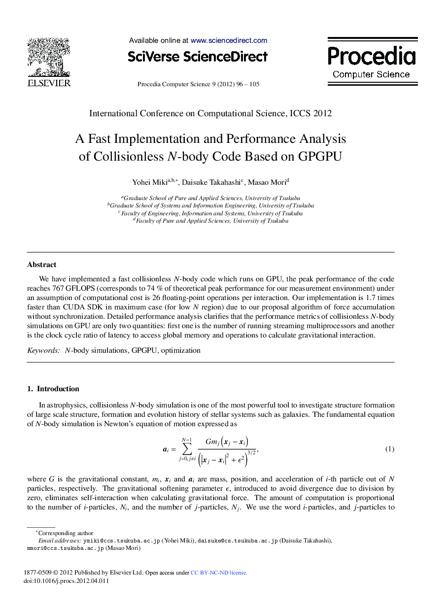 A Fast Implementation and Performance Analysis of Collisionless N-body Code Based on GPGPU