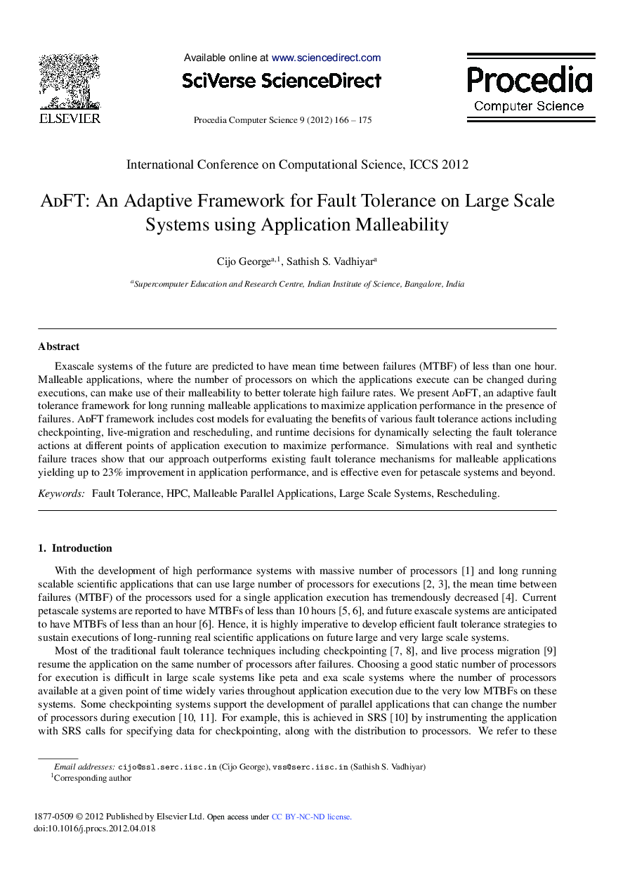 ADFT: An Adaptive Framework for Fault Tolerance on Large Scale Systems using Application Malleability