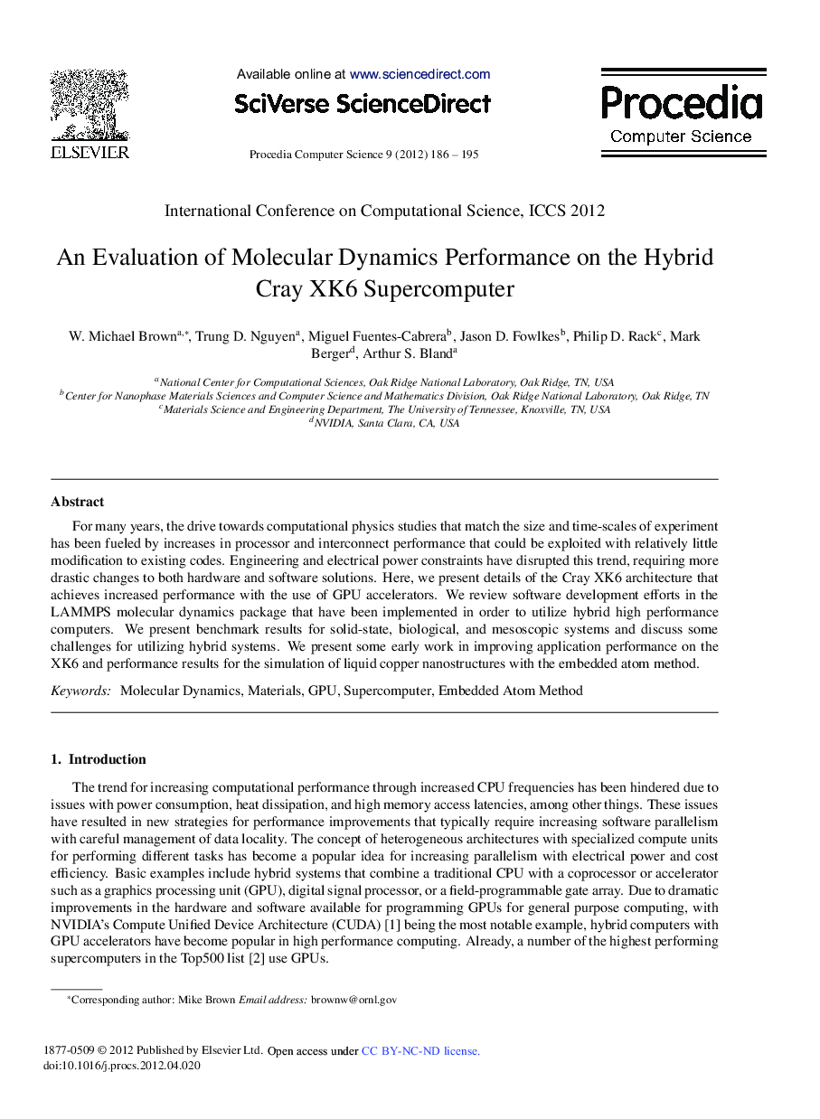 An Evaluation of Molecular Dynamics Performance on the Hybrid Cray XK6 Supercomputer