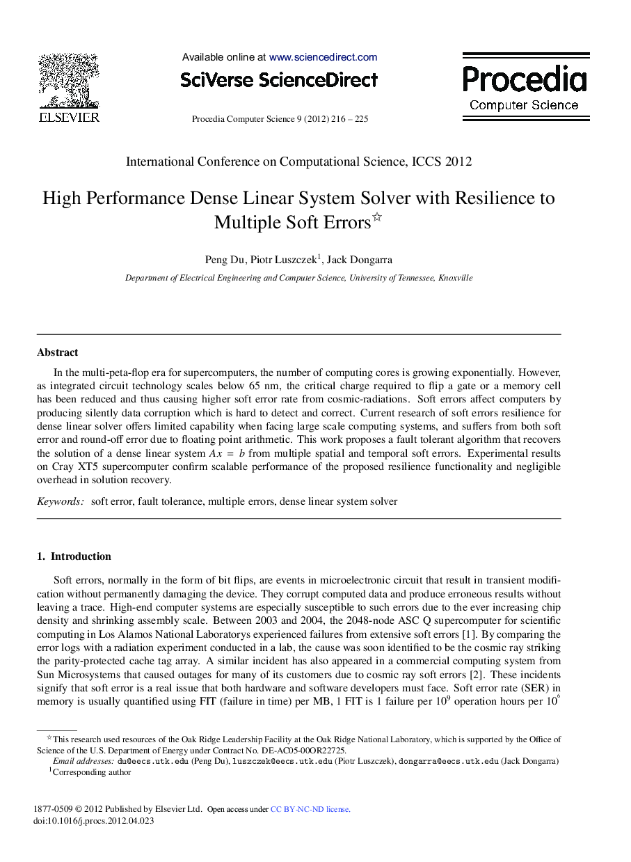 High Performance Dense Linear System Solver with Resilience to Multiple Soft Errors