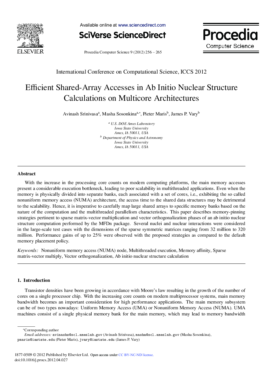 Effcient Shared-array Accesses in Ab Initio Nuclear Structure Calculations on Multicore Architectures