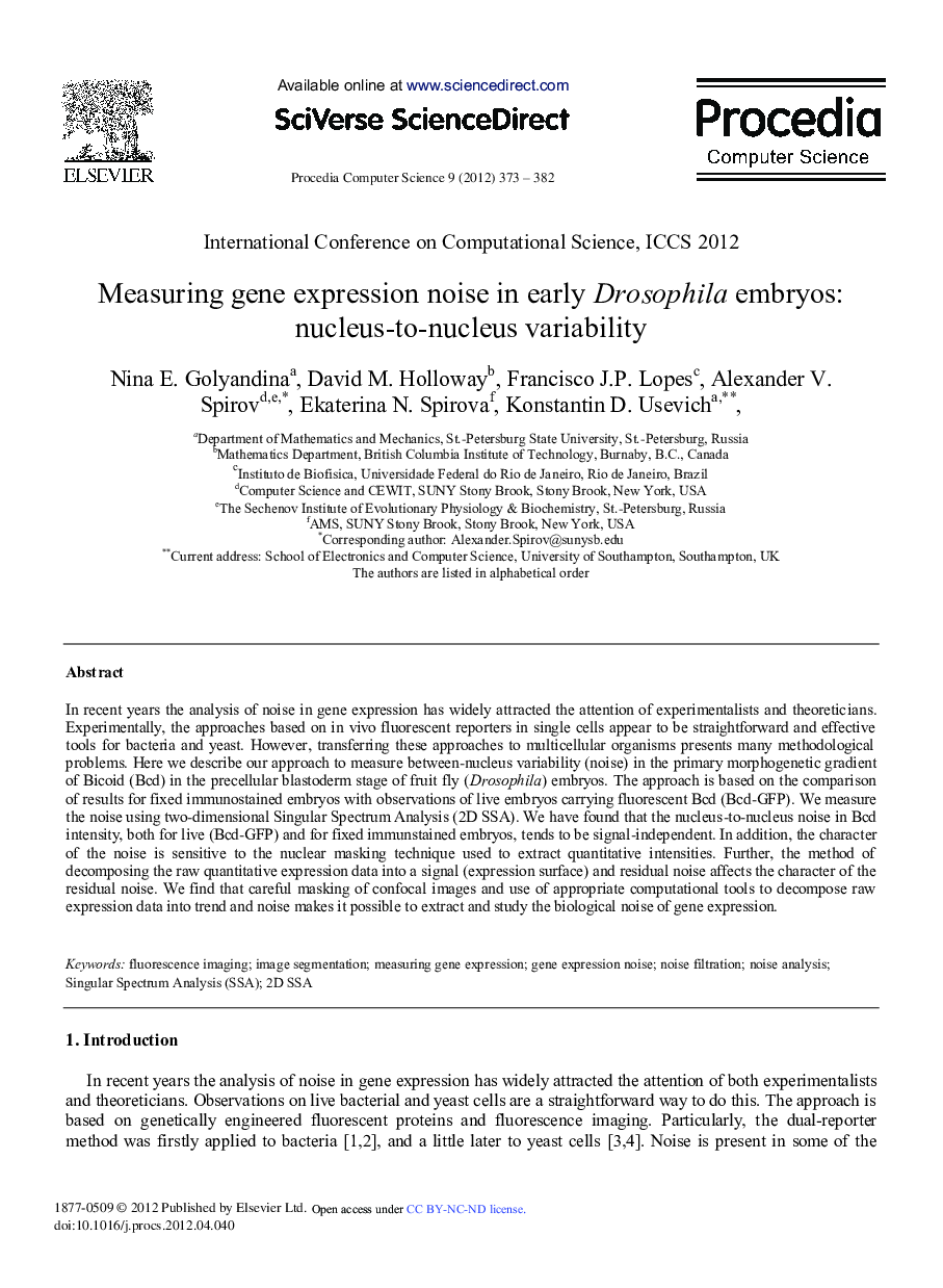 عکس صفحه اول مقاله: Measuring Gene Expression Noise in Early Drosophila Embryos: Nucleus-to-nucleus Variability Measuring Gene Expression Noise in Early Drosophila Embryos: Nucleus-to-nucleus Variability