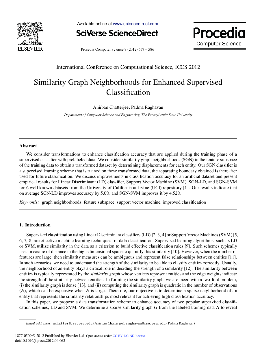 عکس صفحه اول مقاله: Similarity Graph Neighborhoods for Enhanced Supervised Classification Similarity Graph Neighborhoods for Enhanced Supervised Classification