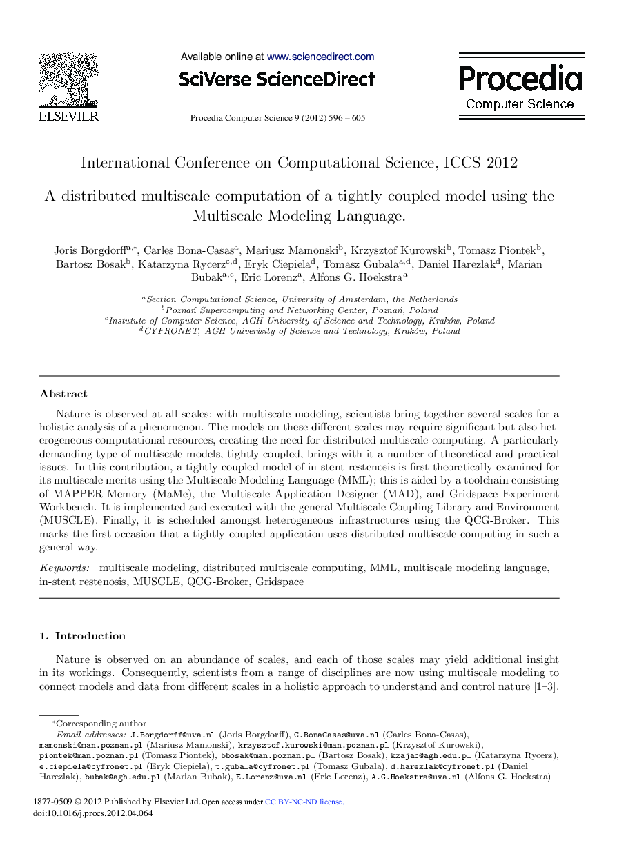 عکس صفحه اول مقاله: A Distributed Multiscale Computation of a Tightly Coupled Model Using the Multiscale Modeling Language A Distributed Multiscale Computation of a Tightly Coupled Model Using the Multiscale Modeling Language