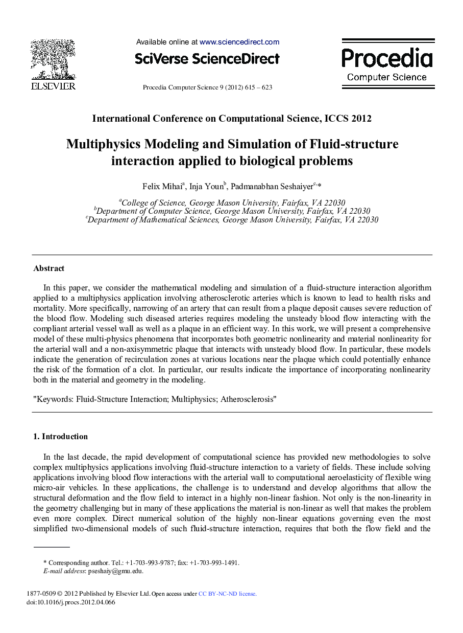 عکس صفحه اول مقاله: Multiphysics Modeling and Simulation of Fluid-structure Interaction Applied to Biological Problems Multiphysics Modeling and Simulation of Fluid-structure Interaction Applied to Biological Problems