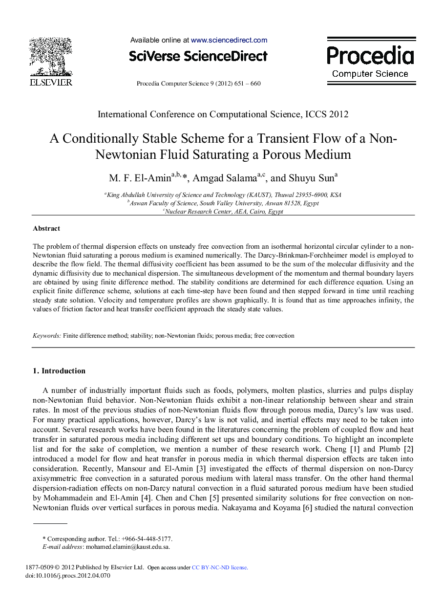 A Conditionally Stable Scheme for a Transient Flow of a Non-Newtonian Fluid Saturating a Porous Medium