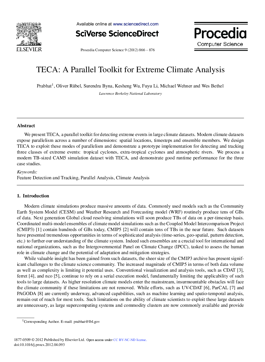 TECA: A Parallel Toolkit for Extreme Climate Analysis