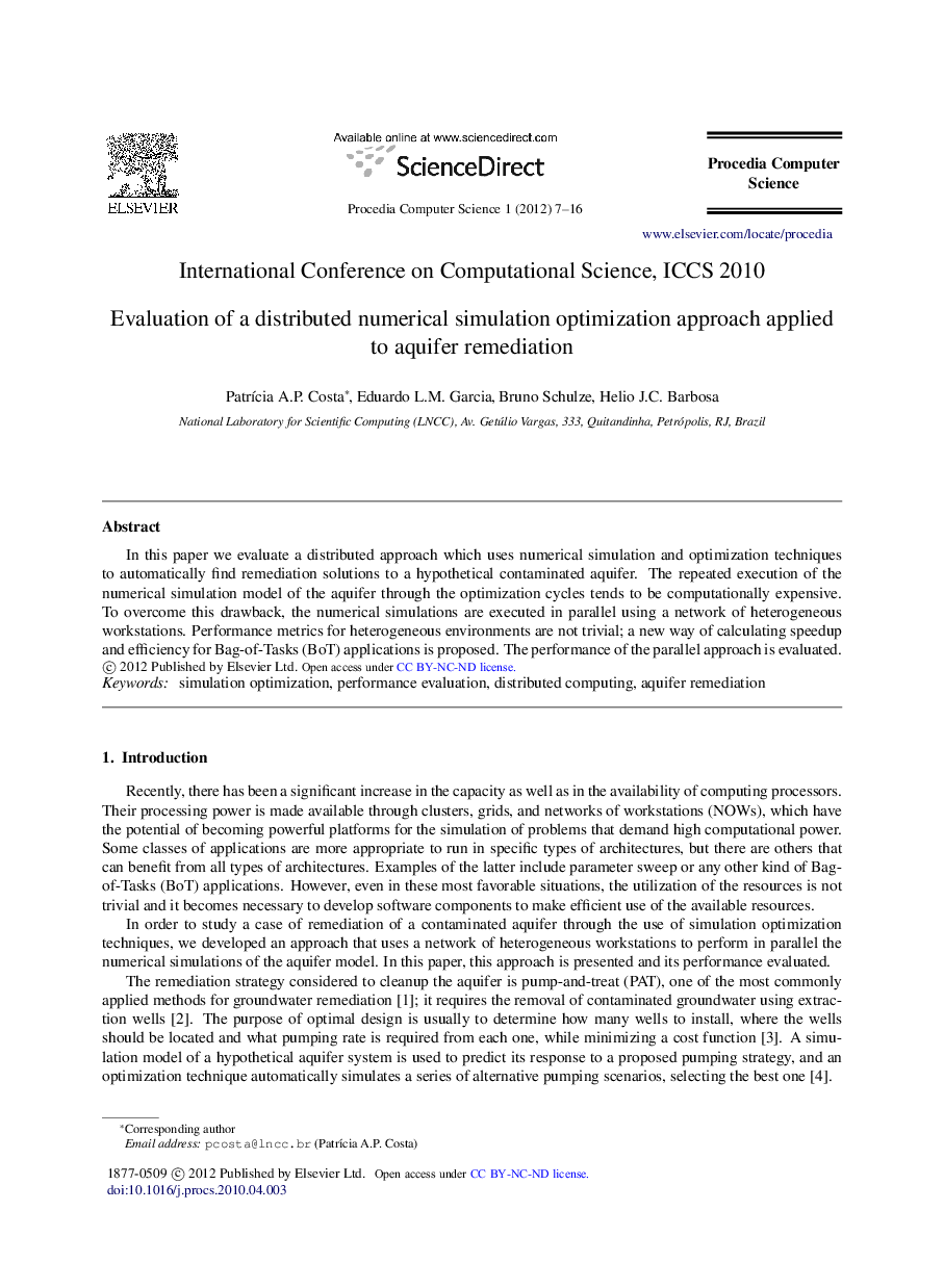 Evaluation of a distributed numerical simulation optimization approach applied to aquifer remediation