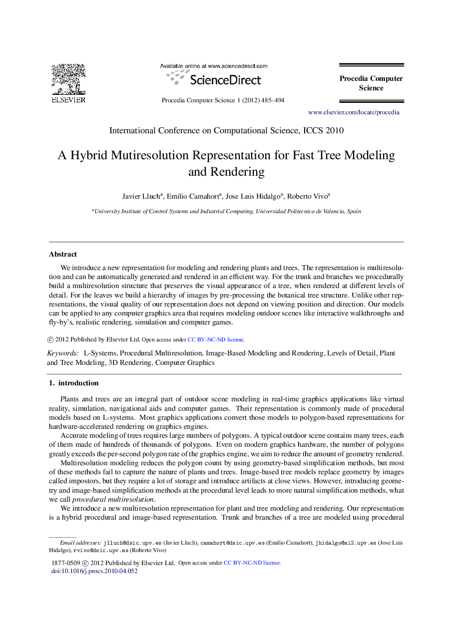 A hybrid mutiresolution representation for fast tree modeling and rendering