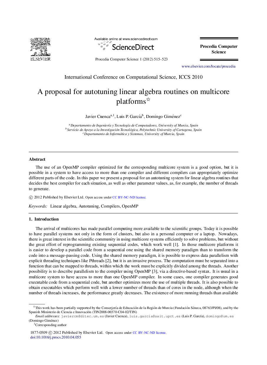 A proposal for autotuning linear algebra routines on multicore platforms 