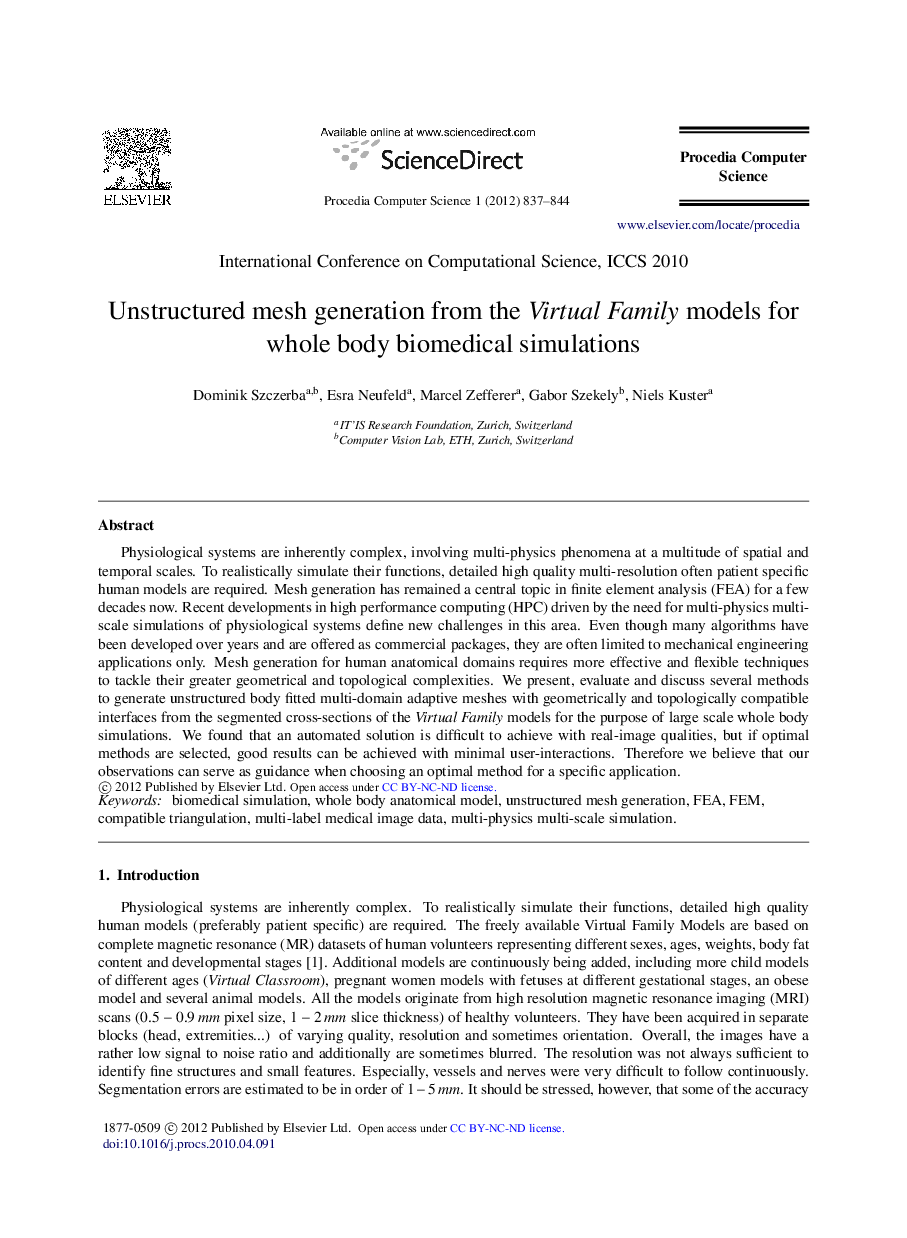 Unstructured mesh generation from the Virtual Family models for whole body biomedical simulations