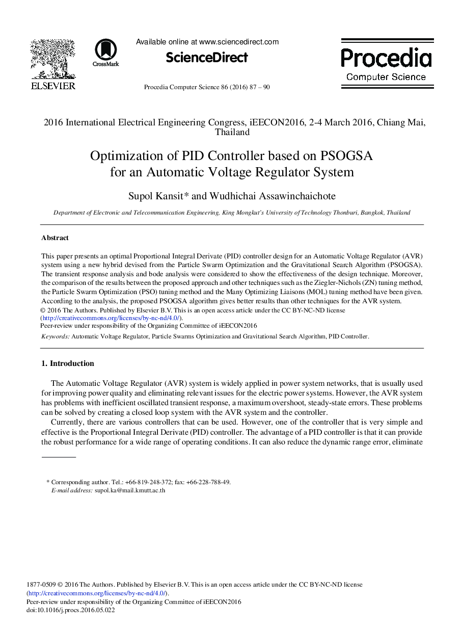 Optimization of PID Controller Based on PSOGSA for an Automatic Voltage Regulator System 