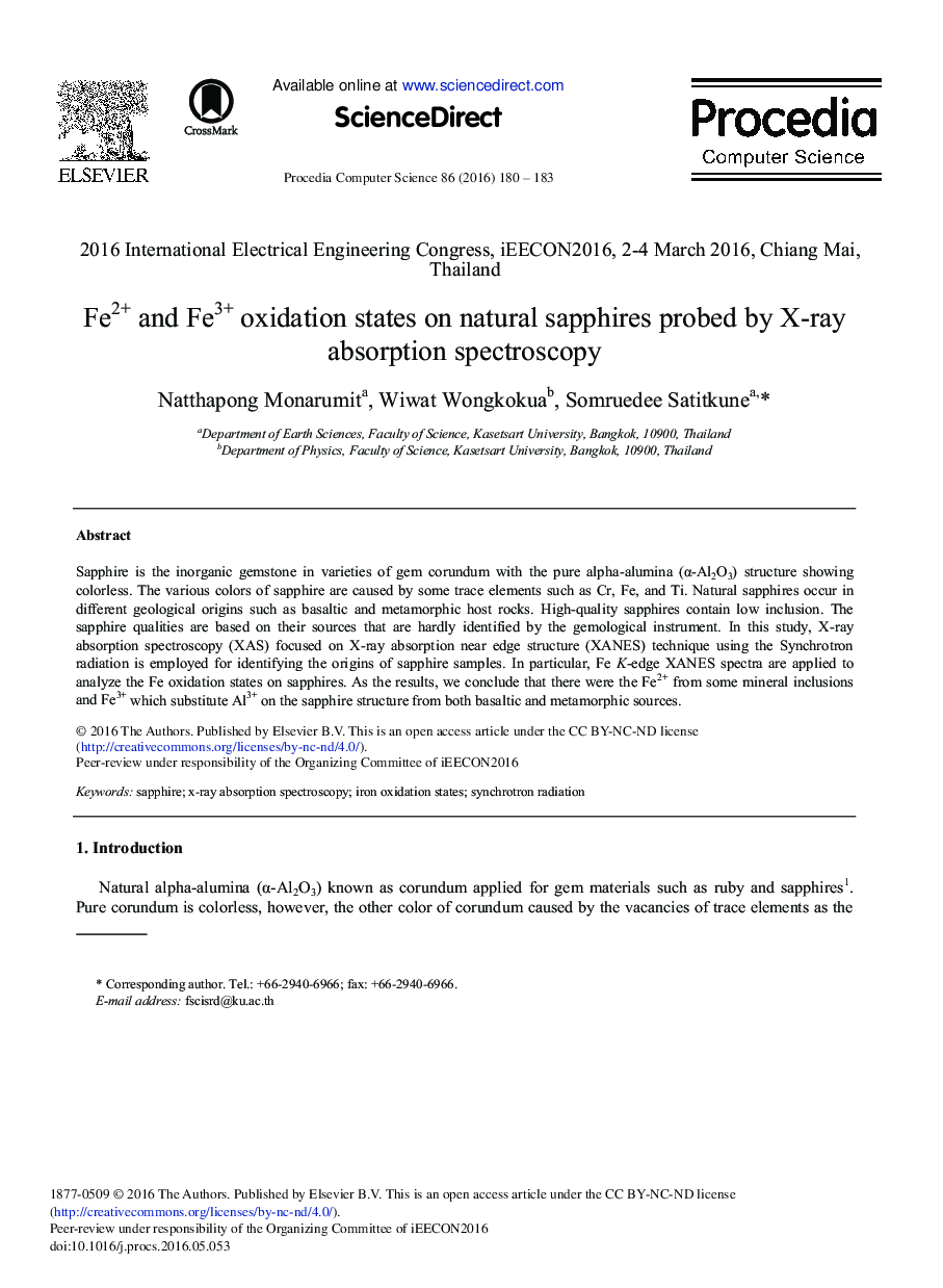 Fe2+ and Fe3+ Oxidation States on Natural Sapphires Probed by X-ray Absorption Spectroscopy 