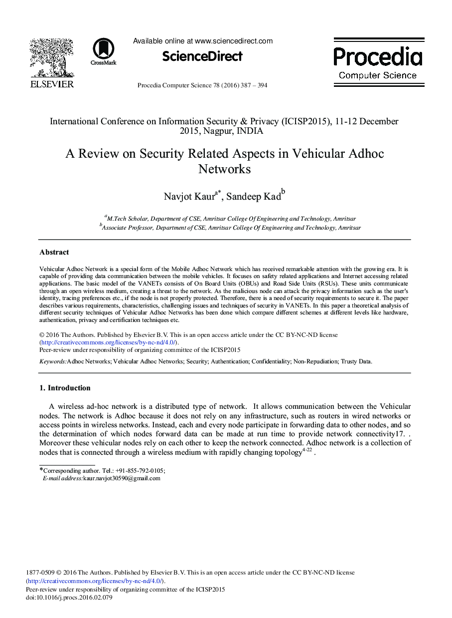 A Review on Security Related Aspects in Vehicular Adhoc Networks 