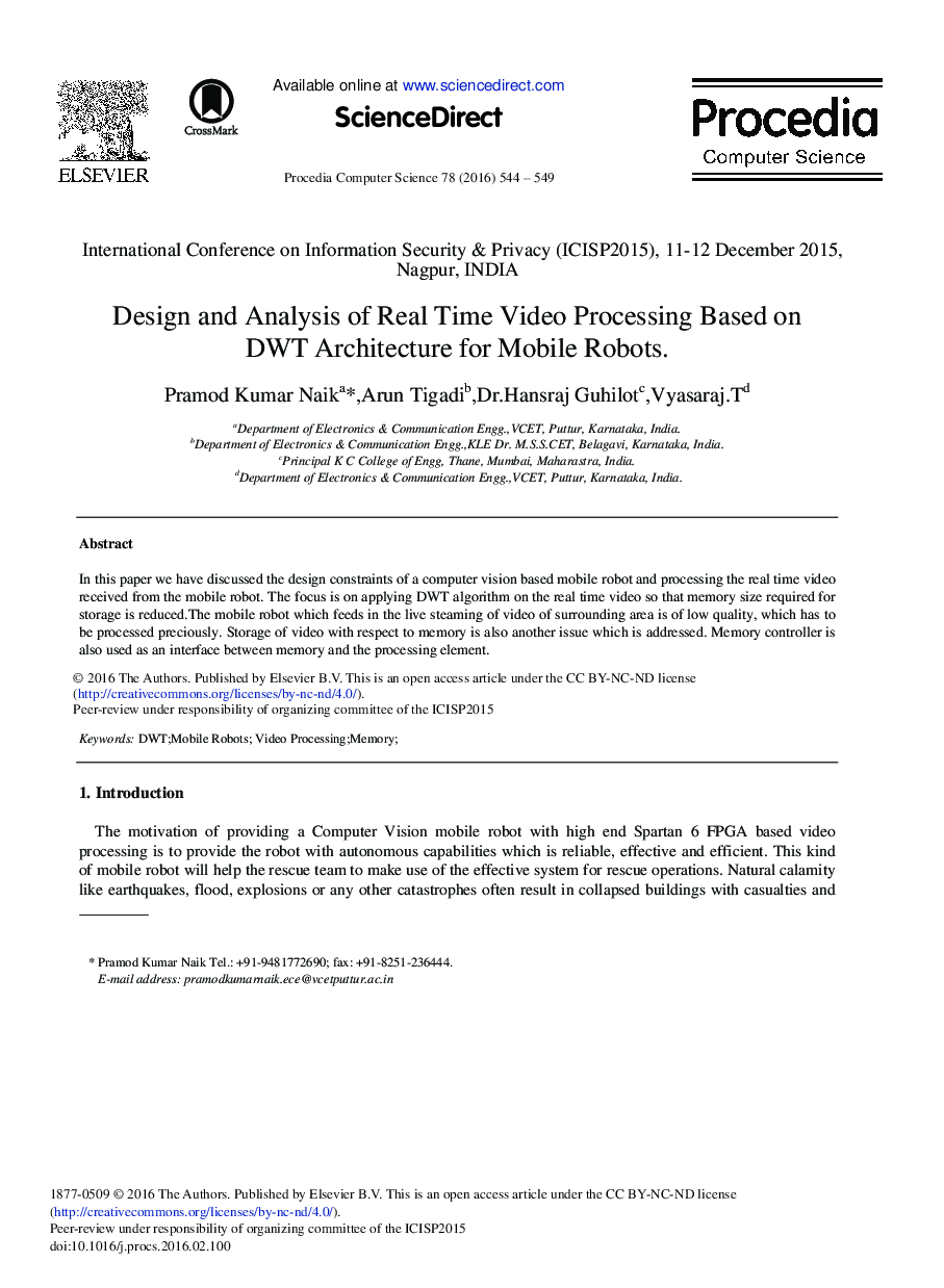 Design and Analysis of Real Time Video Processing Based on DWT Architecture for Mobile Robots 