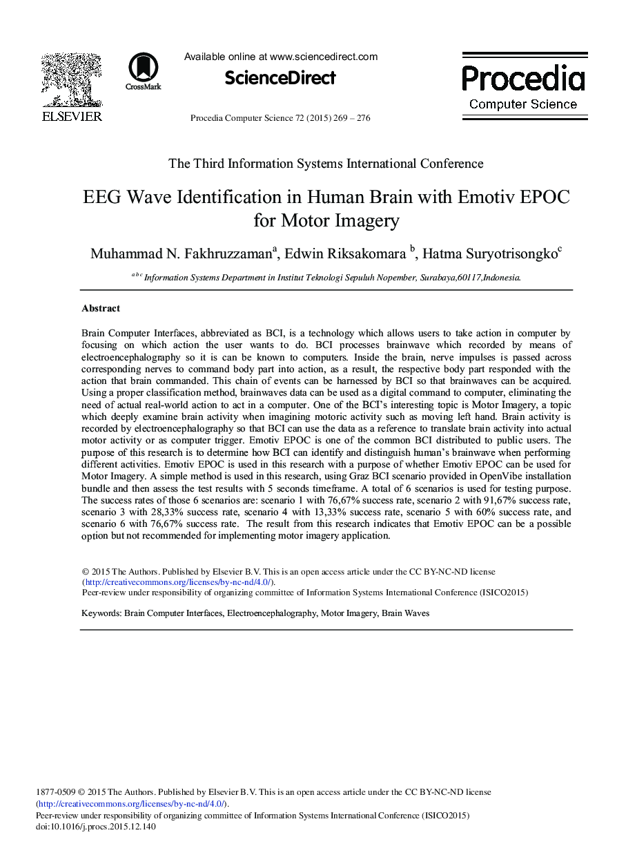EEG Wave Identification in Human Brain with Emotiv EPOC for Motor Imagery 