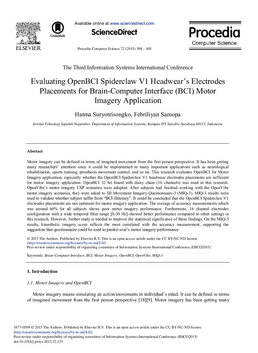 Evaluating OpenBCI Spiderclaw V1 Headwear's Electrodes Placements for Brain-Computer Interface (BCI) Motor Imagery Application 