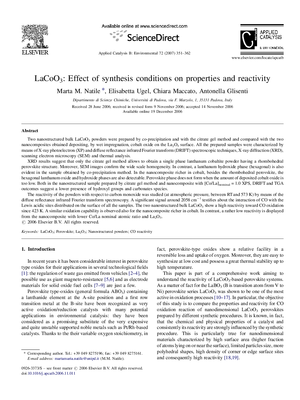 LaCoO3: Effect of synthesis conditions on properties and reactivity