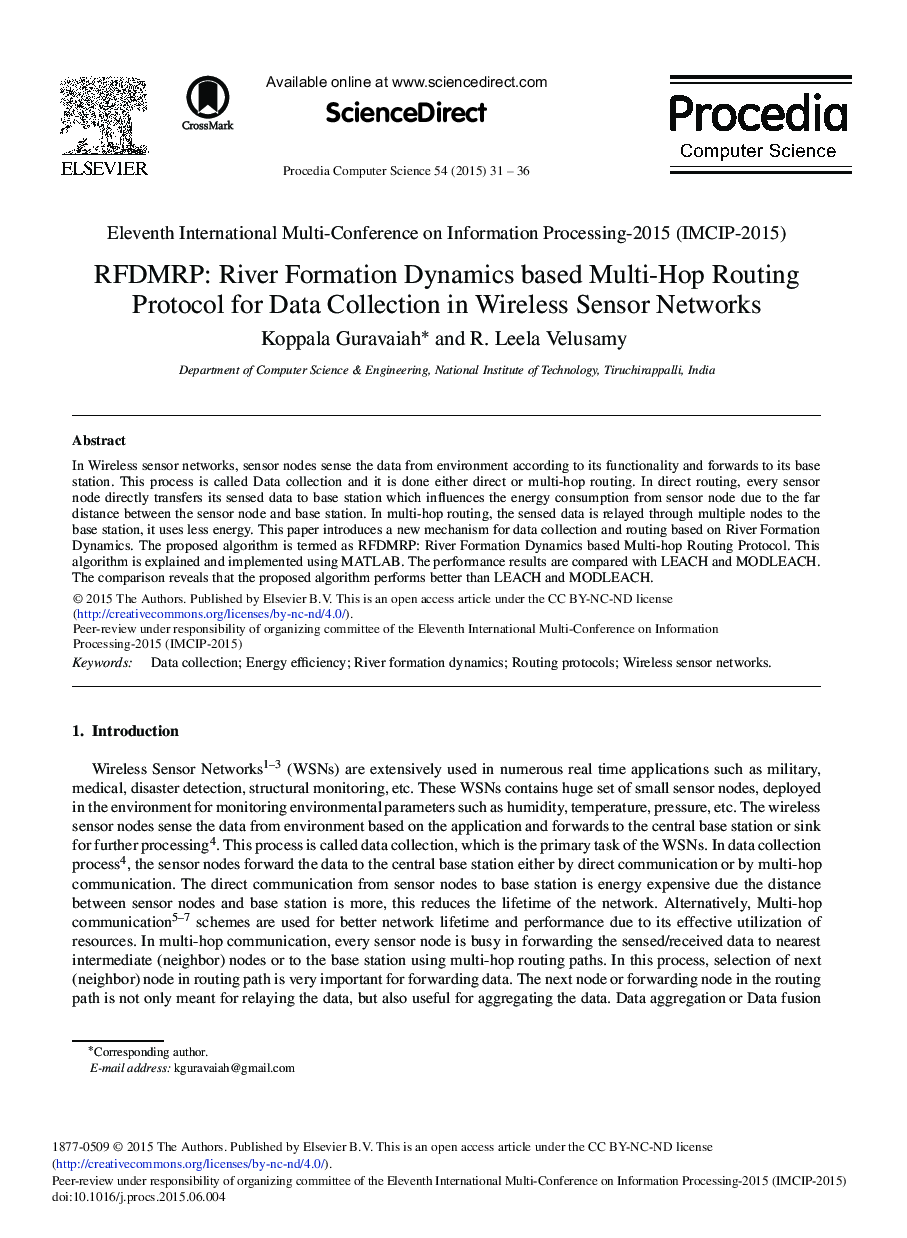 RFDMRP: River Formation Dynamics based Multi-hop Routing Protocol for Data Collection in Wireless Sensor Networks 