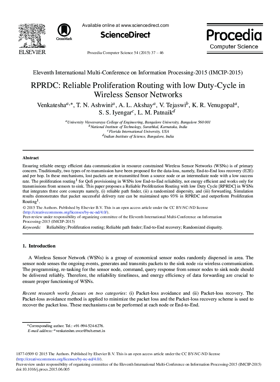 عکس صفحه اول مقاله: RPRDC: Reliable Proliferation Routing with low Duty-cycle in Wireless Sensor Networks RPRDC: Reliable Proliferation Routing with low Duty-cycle in Wireless Sensor Networks
