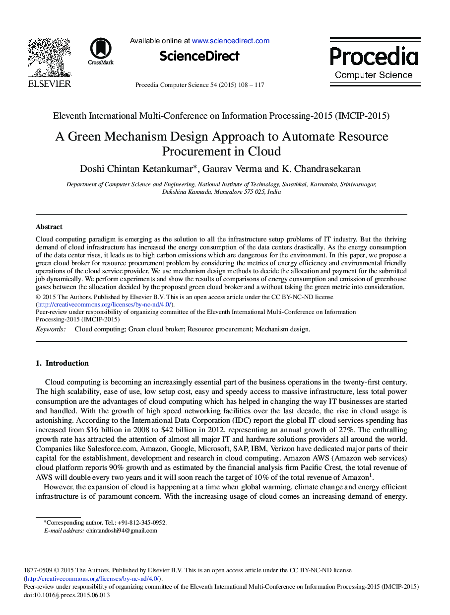 A Green Mechanism Design Approach to Automate Resource Procurement in Cloud 