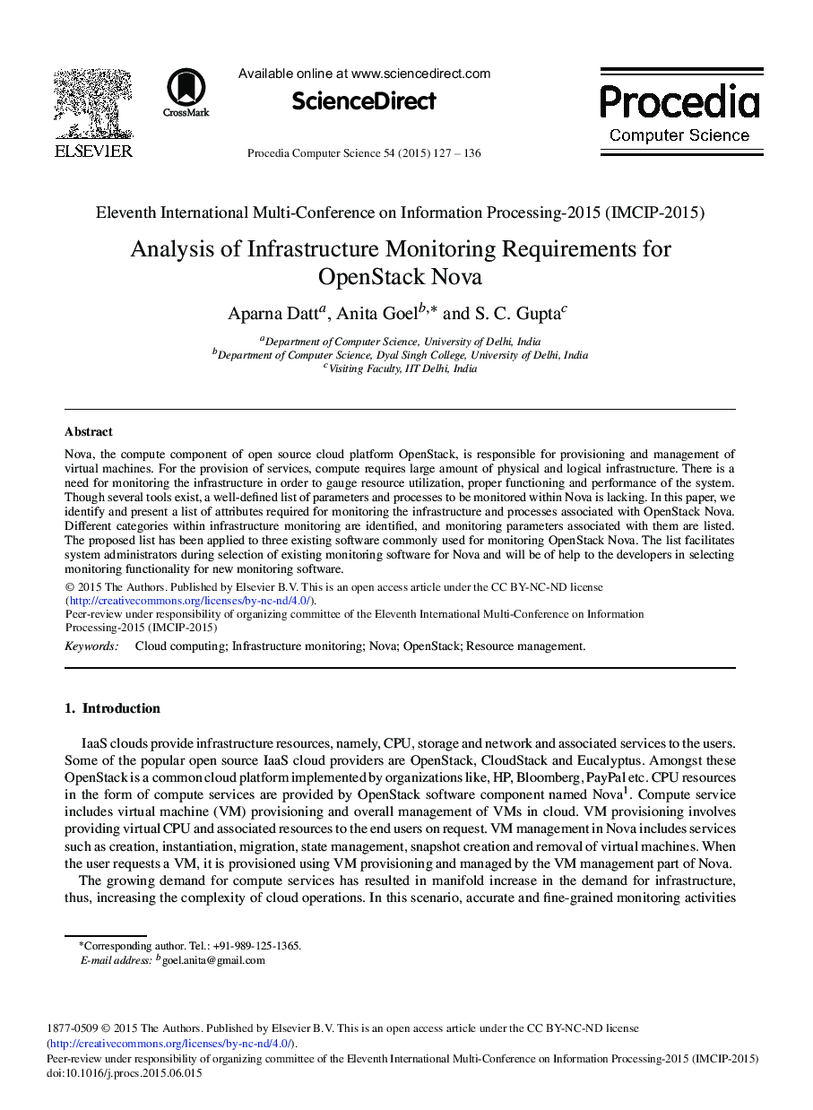 Analysis of Infrastructure Monitoring Requirements for OpenStack Nova 