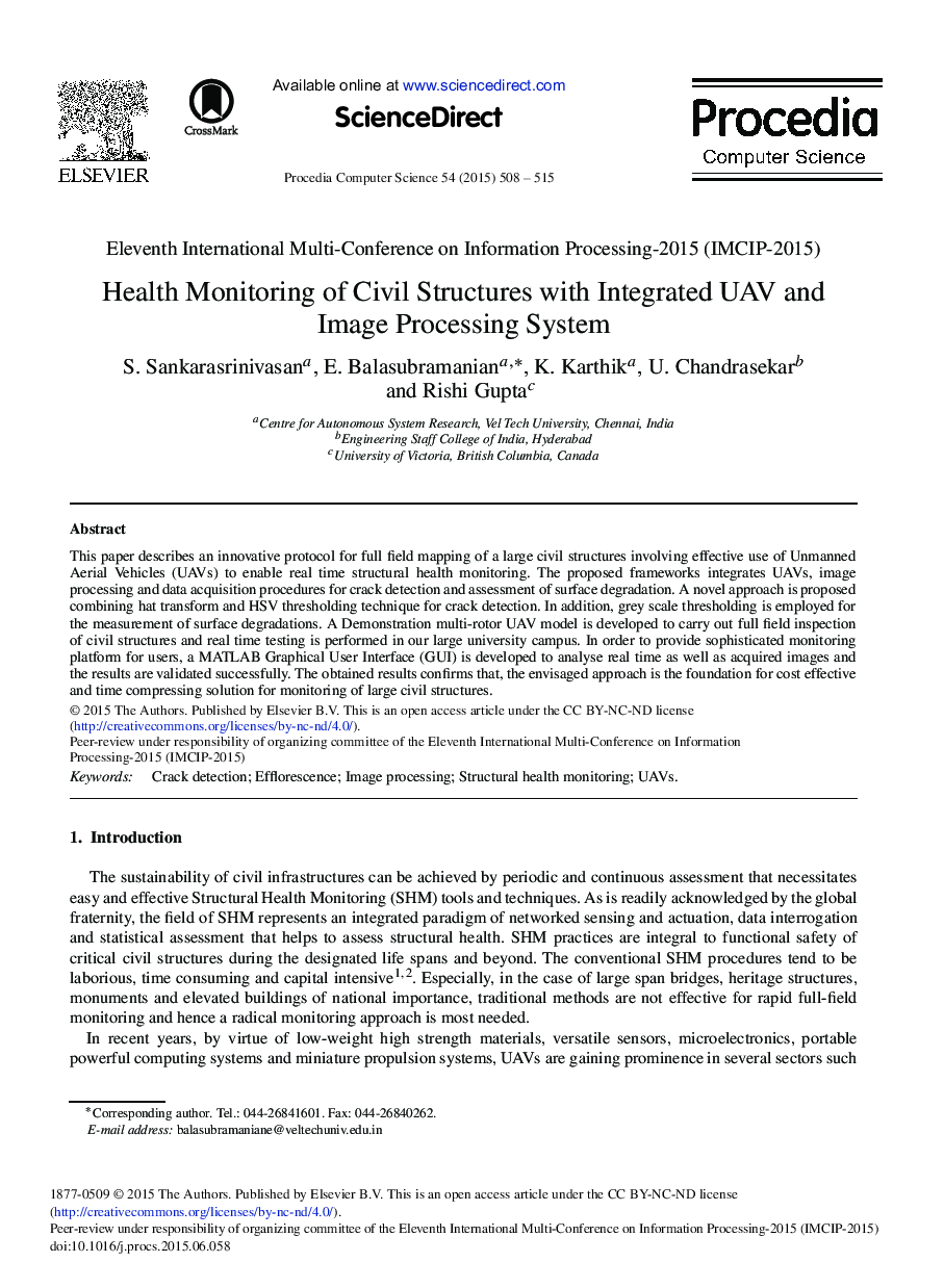 Health Monitoring of Civil Structures with Integrated UAV and Image Processing System 