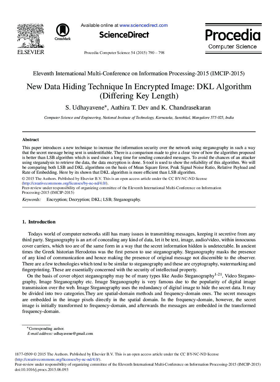 New Data Hiding Technique in Encrypted Image: DKL Algorithm (Differing Key Length) 