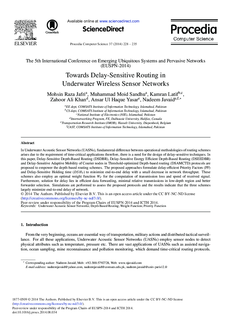 Towards Delay-sensitive Routing in Underwater Wireless Sensor Networks 