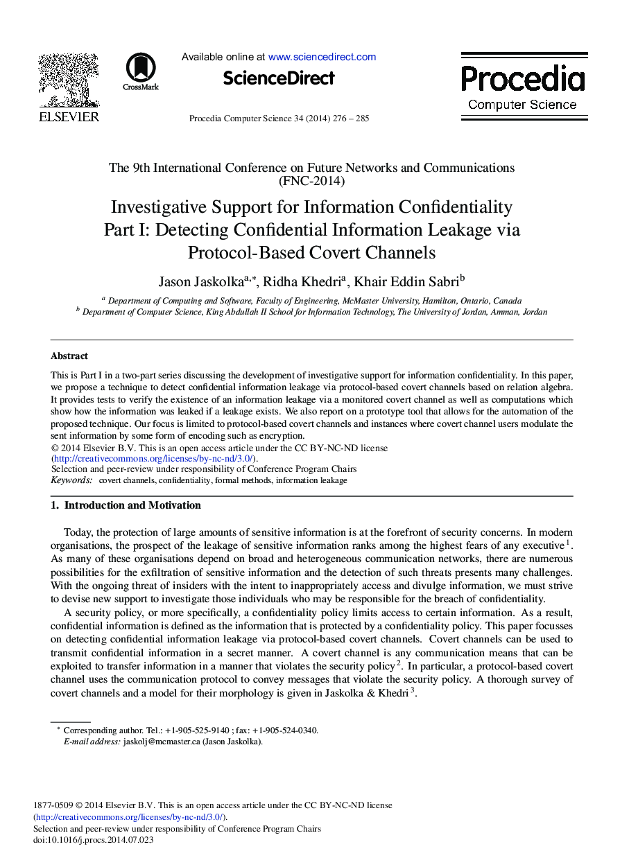 Investigative Support for Information Confidentiality Part I: Detecting Confidential Information Leakage via Protocol-based Covert Channels 