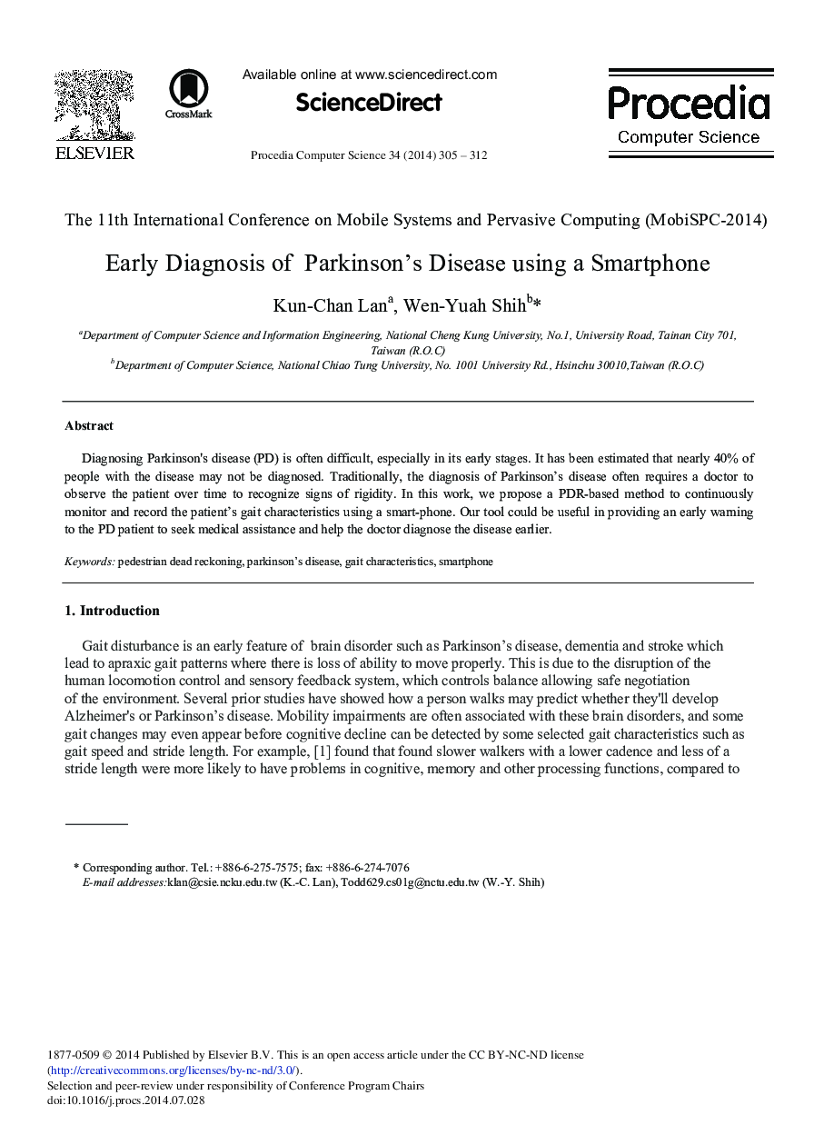 Early Diagnosis of Parkinson's Disease Using a Smartphone 