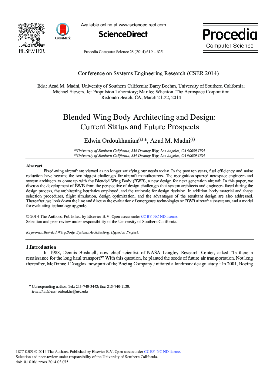 Blended Wing Body Architecting and Design: Current Status and Future Prospects 